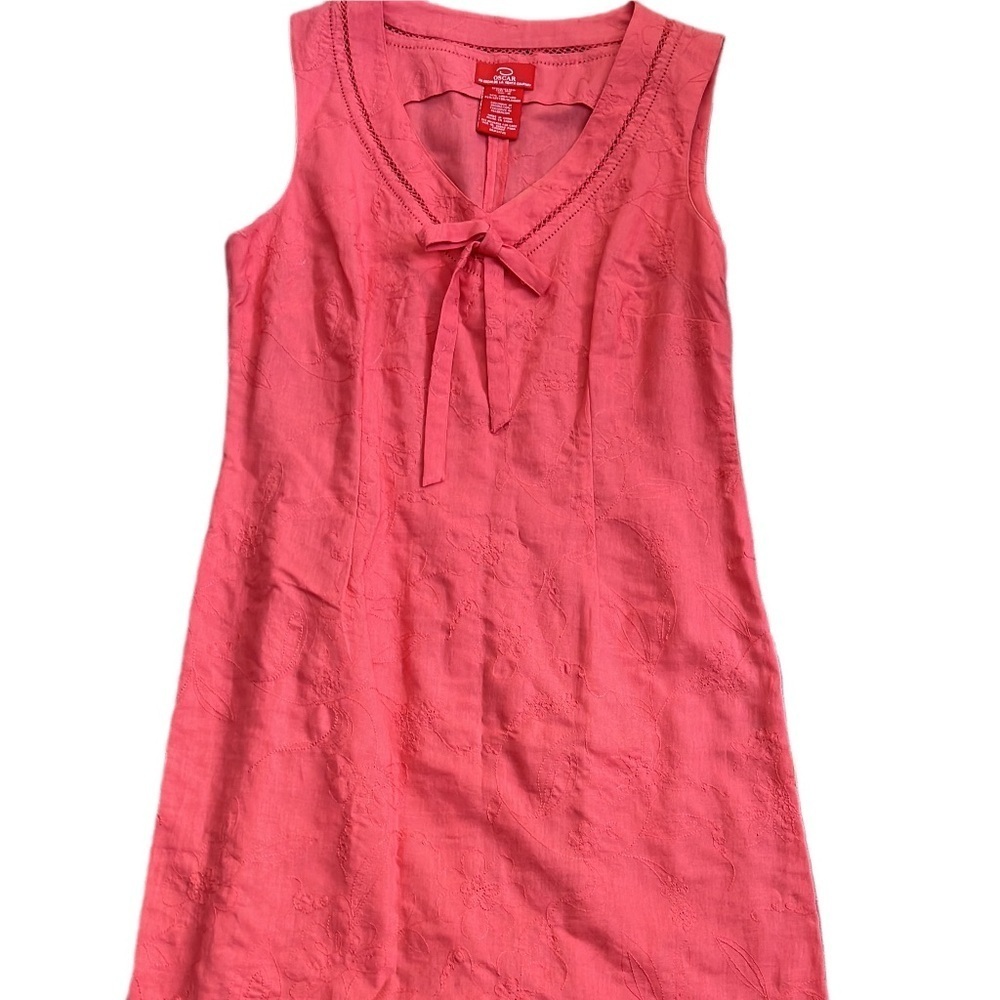 Women’s Oscar de la Renta Coral Sleeveless Dress with Bow Detail Size: 8